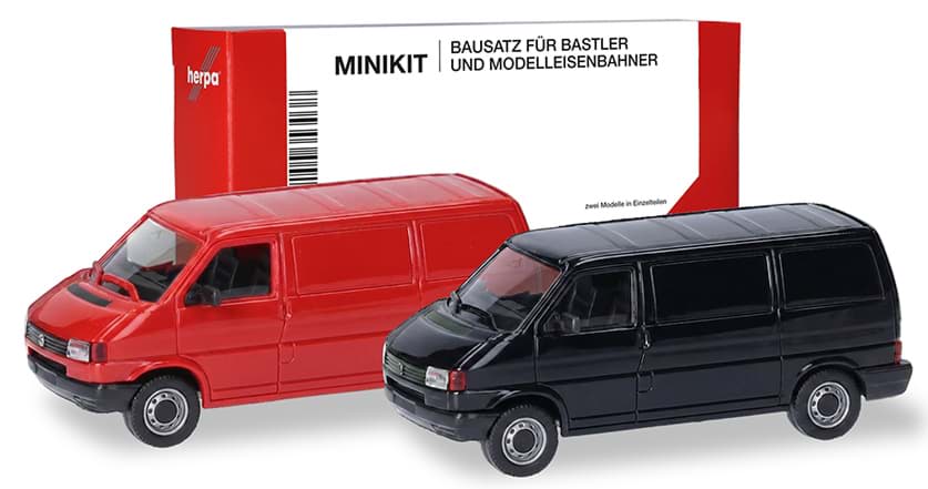 Picture of Vorbestellung VW T4 Kasten, verkehrsrot/schwarz (2 Stück) (Farbvariante) -MiniKit-   (NH11/12.2026)